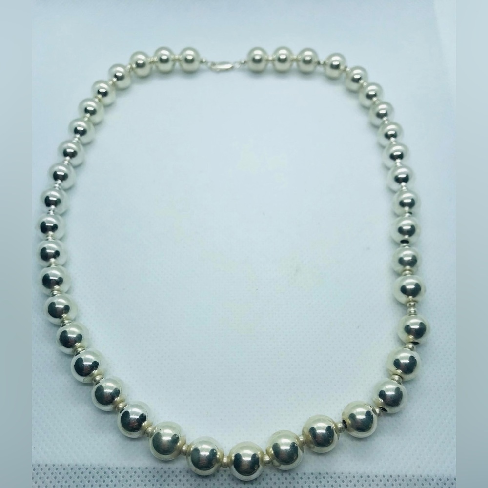 Vintage Sterling Silver High Polish 18” Long, 9MM Round Bead Necklace